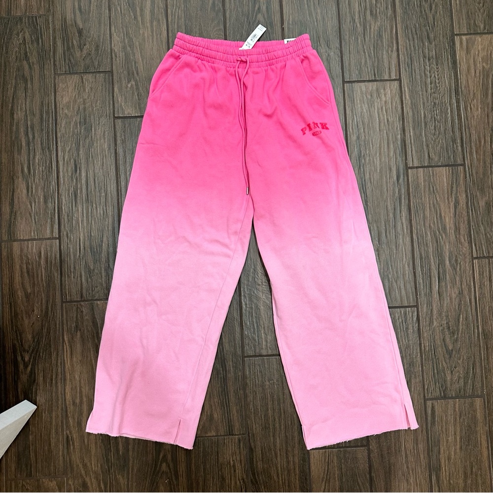 victoria’s secret PINK ivy fleece wide leg split hem sweatpants in pink ombre